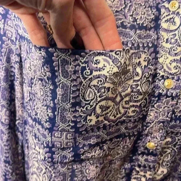 Anthropologie AKEMI + KIN Coconino 3/4 Sleeve Button Down Top Size M Blue Motif - Picture 5 of 11